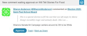 Sharon Anderson (@Sharon4Anderson) commented on Election 2020: Saint Paul School Board: Sharons Senate 64 Campaign centers around its OK to be White
